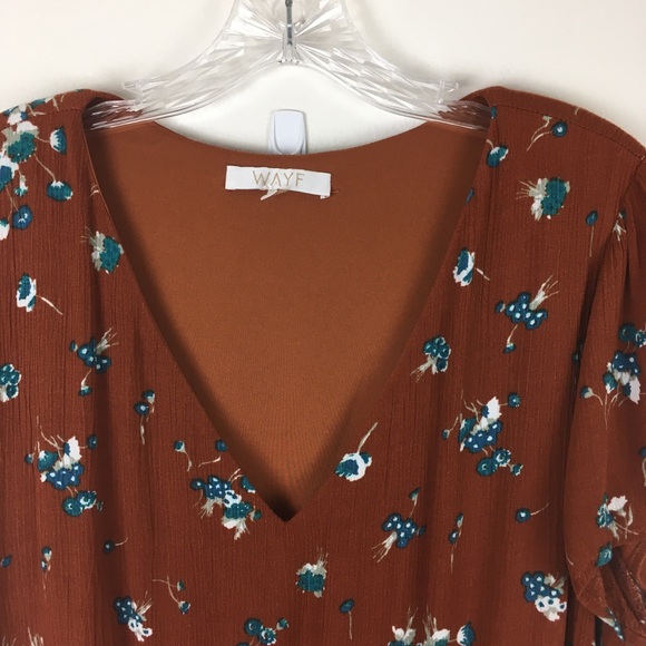 Wayf V-Neck Gauzy Floral Short Sleeve Maxi Dress in Brown - Picture 2 of 11